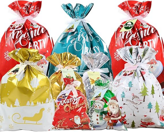 Christmas Wrapping Gift Bags Large, 20Pcs Christmas String Bags with 30Pcs