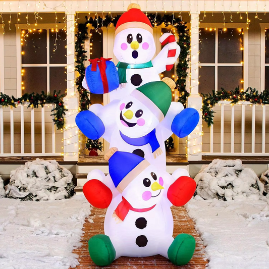 JOYFY 6 FT Christmas Inflatable Decoration Stacked Snowman with Build-in LEDs Blow Up for Xmas Party Outdoor Christmas Décor