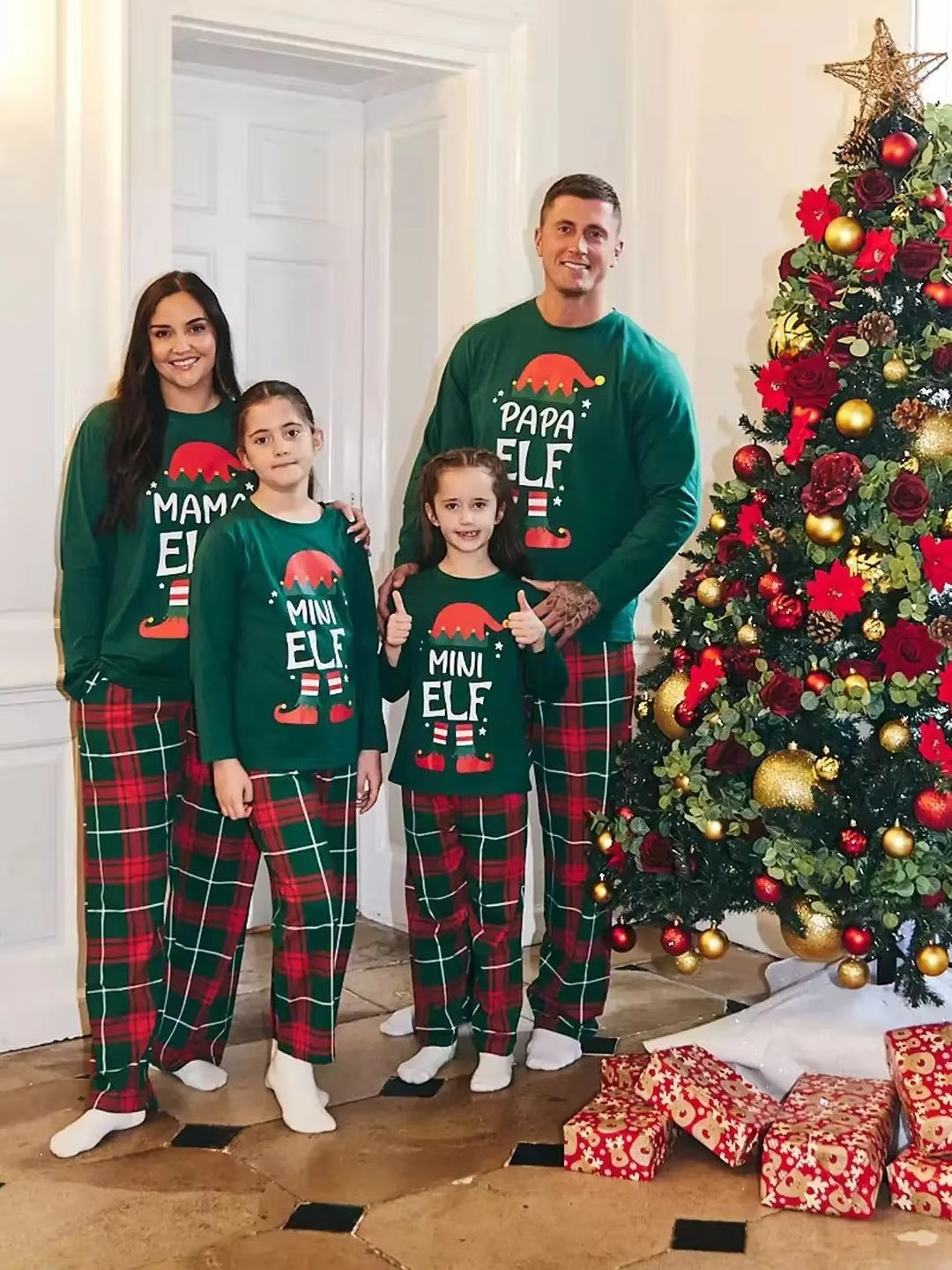 Christmas Family Printed Matching Sets Father Mother Children Check Pajama Pants
