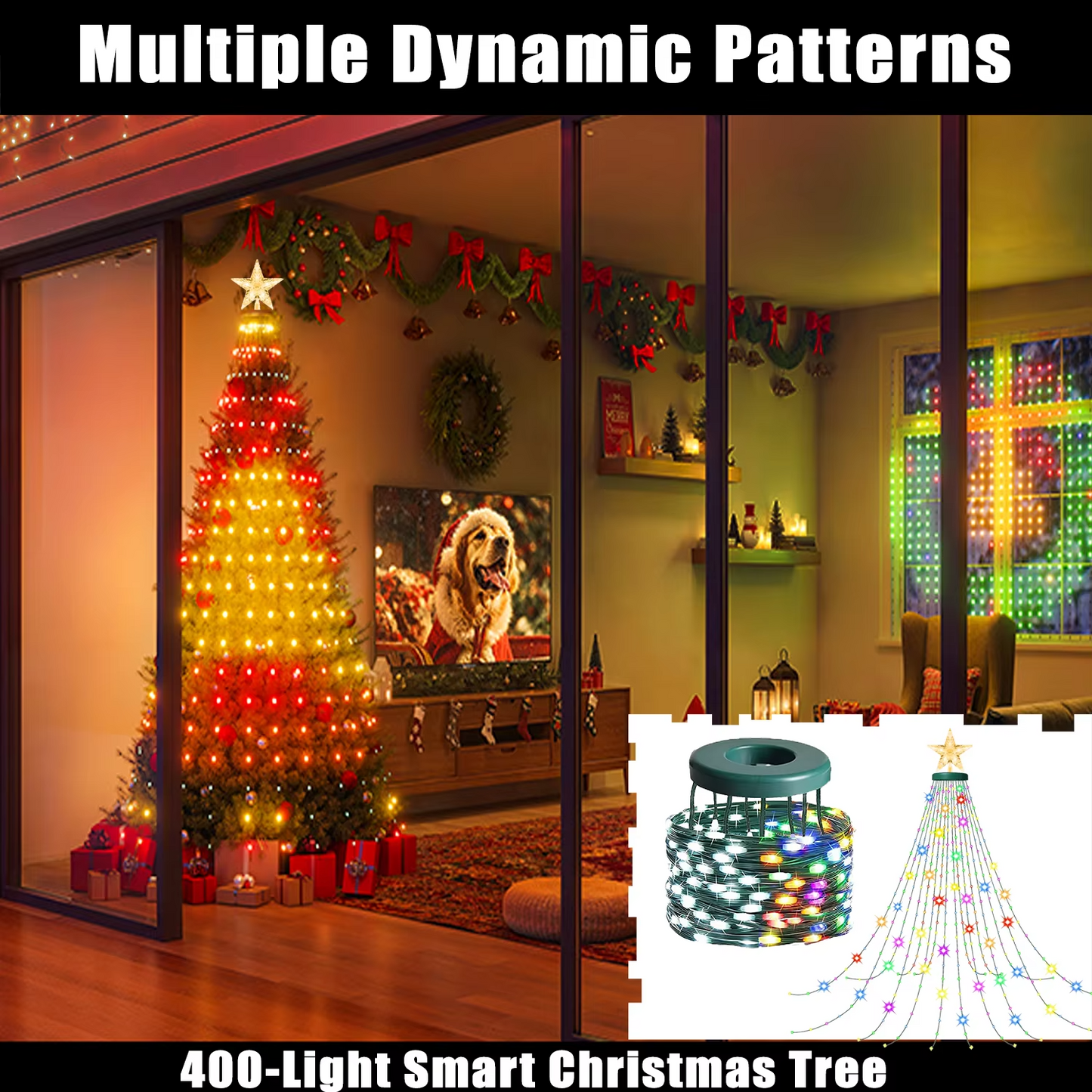 400 LED 2.1-Meter Christmas Tree Lights Multiple Lighting Modes, Timer-Controlled Dimming Multi-Color Christmas Decorations Wate