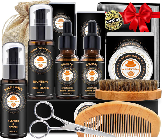 Beard Grooming Kit for Men Gifts w/Beard Conditioner, 2 Scent Oil, Birthday Christmas Gifts Secret Santa Stocking Fillers Gifts for Men