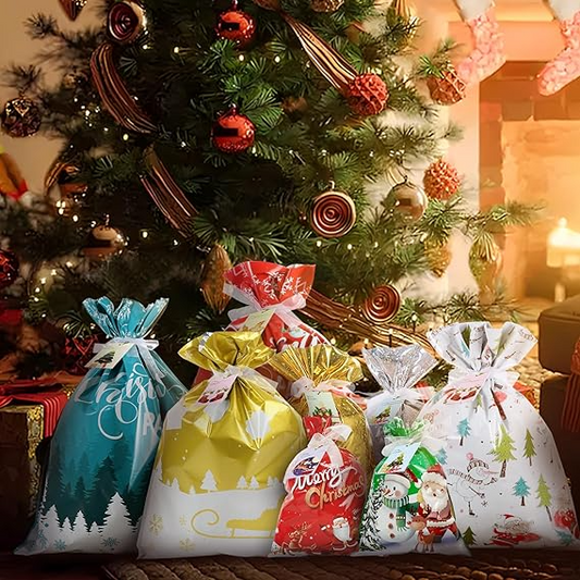 Christmas Wrapping Gift Bags Large, 20Pcs Christmas String Bags with 30Pcs