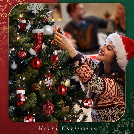 128 Pieces Christmas Tree Decorations, Christmas Baubles Ornaments Reusable Shatterproof Balls for Xmas Hanging Pendants Festival Party Decor