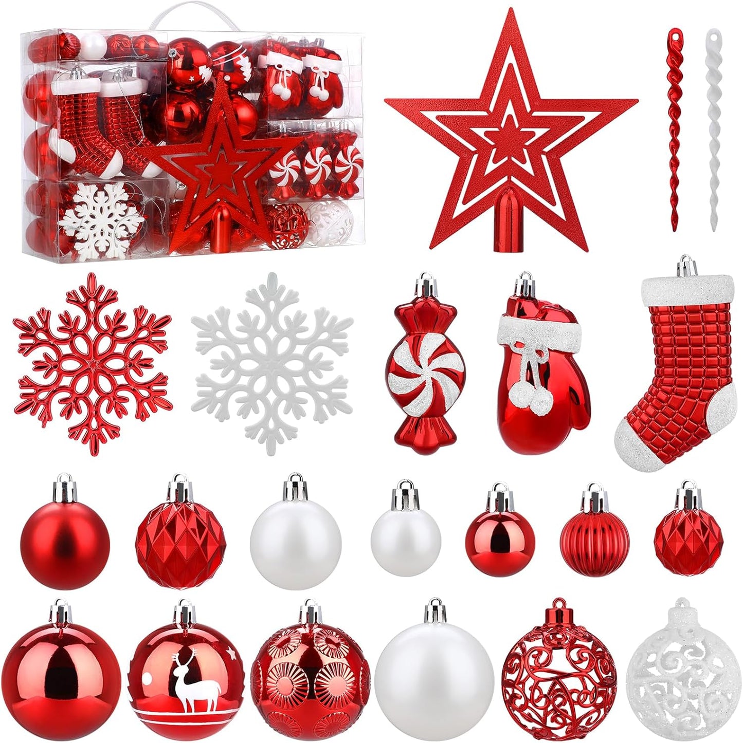 128 Pieces Christmas Tree Decorations, Christmas Baubles Ornaments Reusable Shatterproof Balls for Xmas Hanging Pendants Festival Party Decor