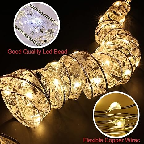 Christmas Tree Ribbon Lights - 19ft/6m 60 LED Waterproof Fairy Lights for Decorations, Curtain, Hanging, Bedroom Wall, Garden, Patio - 6m Cable Length