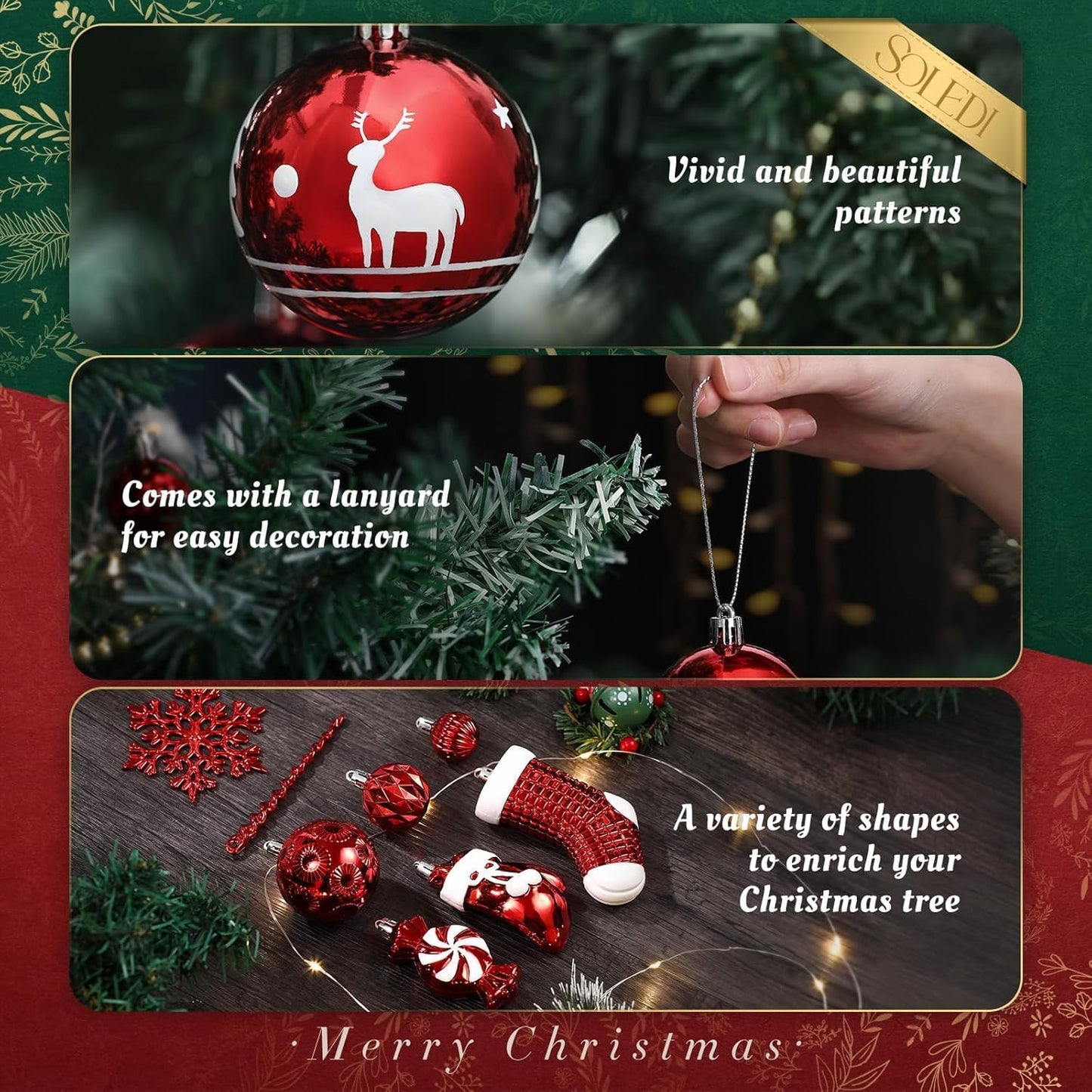 128 Pieces Christmas Tree Decorations, Christmas Baubles Ornaments Reusable Shatterproof Balls for Xmas Hanging Pendants Festival Party Decor