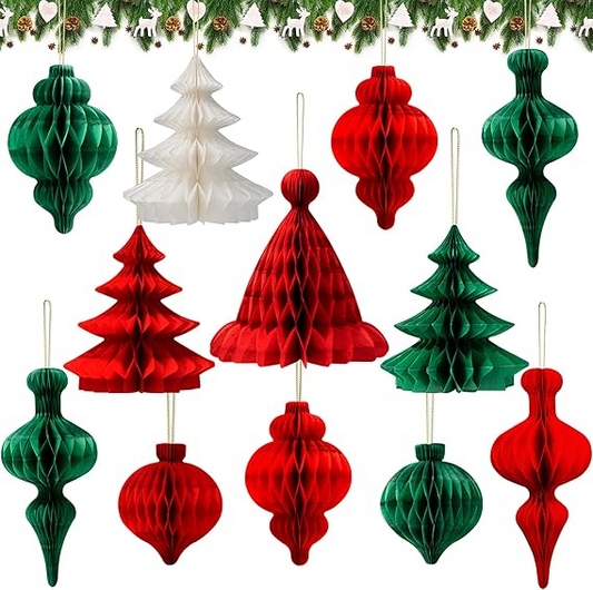 12 Pcs Christmas Decorations uk-Hanging Ceiling Paper Indoor-90s/80s Vintage Retro Christmas Decorations,Xmas Table,Paper Xmas Room Decor for Home or Office-YBwanli