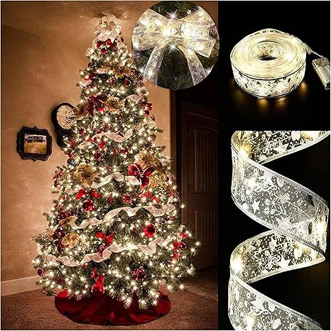 Christmas Tree Ribbon Lights - 19ft/6m 60 LED Waterproof Fairy Lights for Decorations, Curtain, Hanging, Bedroom Wall, Garden, Patio - 6m Cable Length