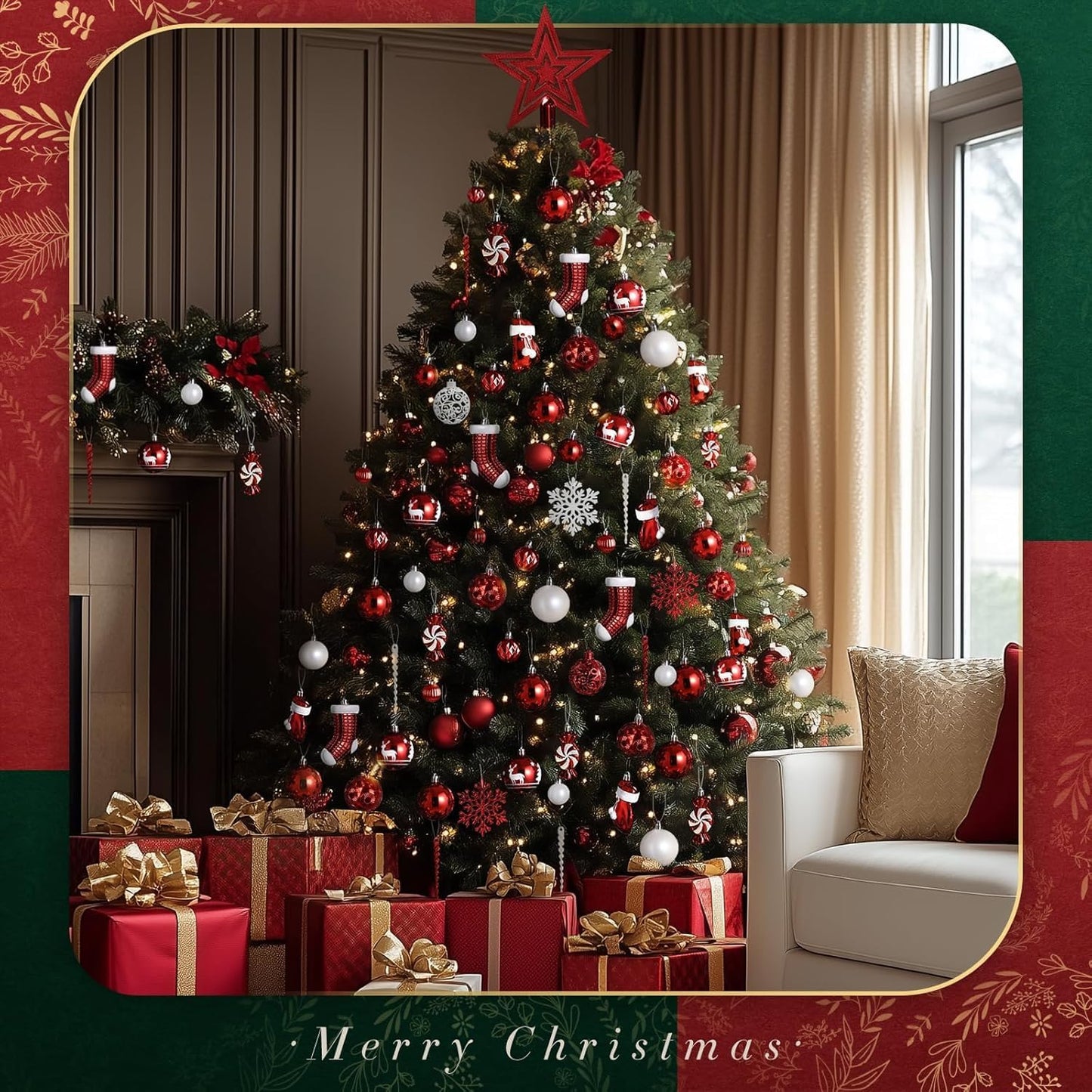 128 Pieces Christmas Tree Decorations, Christmas Baubles Ornaments Reusable Shatterproof Balls for Xmas Hanging Pendants Festival Party Decor