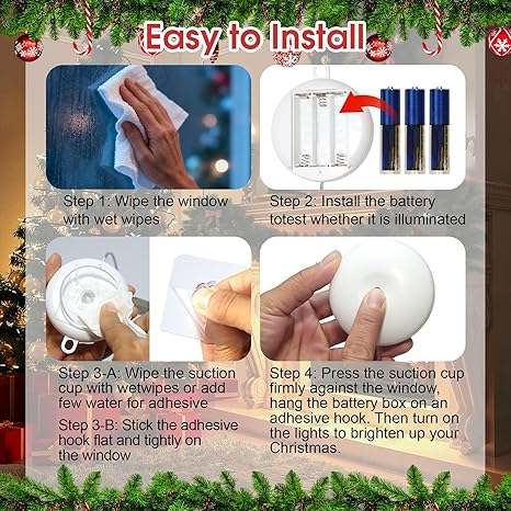 Christmas Window Lights, 2pcs LED Snowflake Curtain Fairy Lights with 8 Modes, Christmas String Lights Battery Powered for Indoor Outdoor Window Wedding Xmas Party Decorations (White)