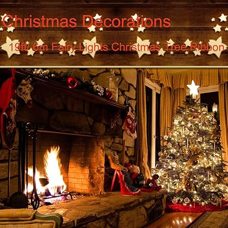 Christmas Tree Ribbon Lights - 19ft/6m 60 LED Waterproof Fairy Lights for Decorations, Curtain, Hanging, Bedroom Wall, Garden, Patio - 6m Cable Length