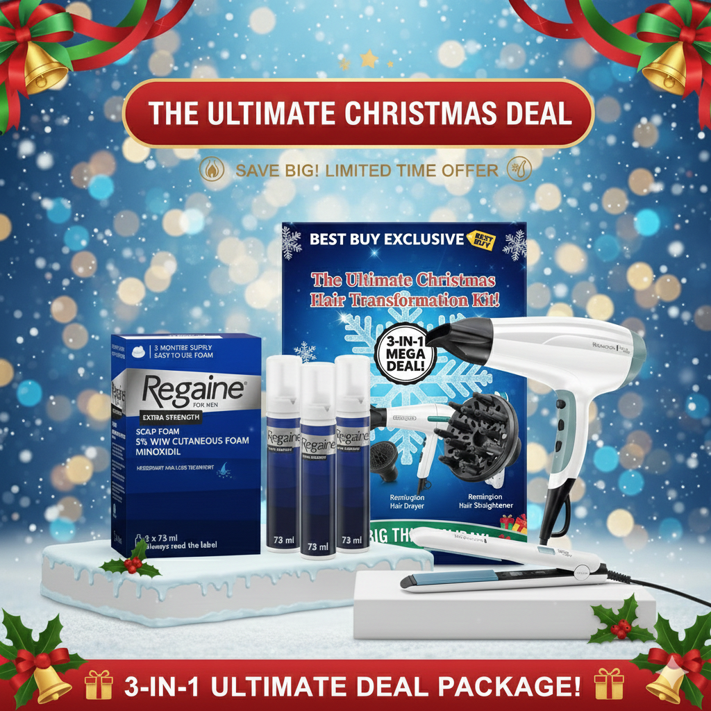 The Ultimate Christmas 3-IN-1 Mega Deal Regaine + Remington Dryer & Hair Straightener Deal