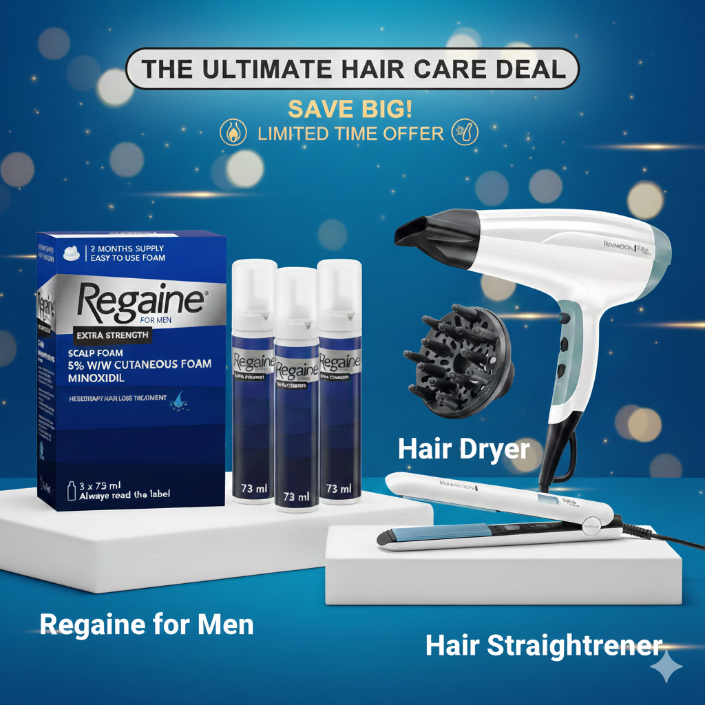 The Ultimate Christmas 3-IN-1 Mega Deal Regaine + Remington Dryer & Hair Straightener Deal