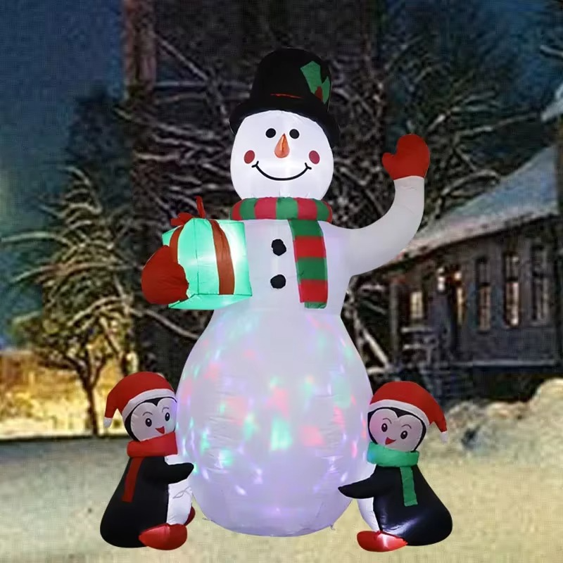 1pc Christmas Decoration Inflatable Toy Gift Snowman Penguin Built-in LED Lights Indoor Outdoor New Year Party DIY Garden Decor
