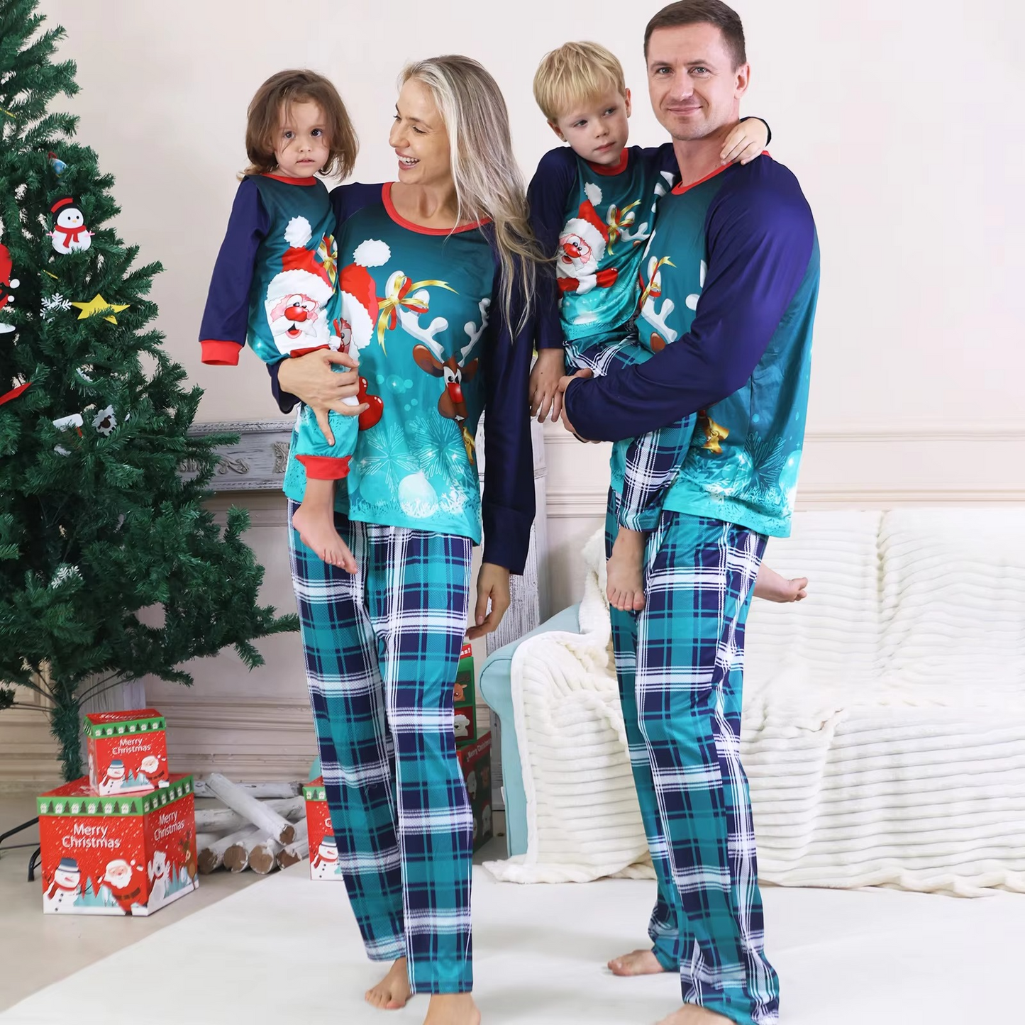 Christmas Family Printed Matching Sets Father Mother Children Check Pajama Pants