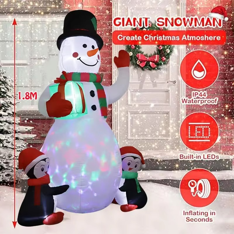 1pc Christmas Decoration Inflatable Toy Gift Snowman Penguin Built-in LED Lights Indoor Outdoor New Year Party DIY Garden Decor