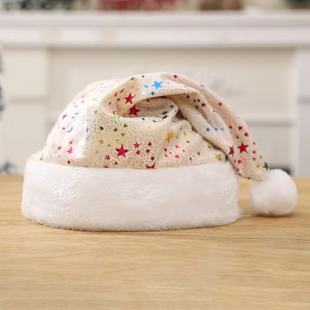 Santa Hat Star Long Plush Christmas Hat Headdress Xmas Cap Adults