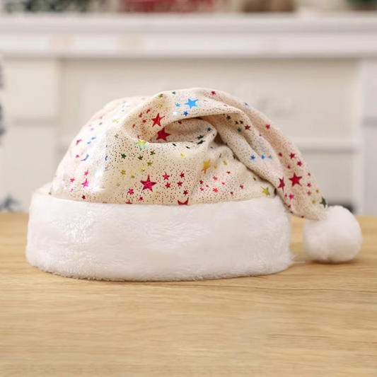 Santa Hat Star Long Plush Christmas Hat Headdress Xmas Cap Adults