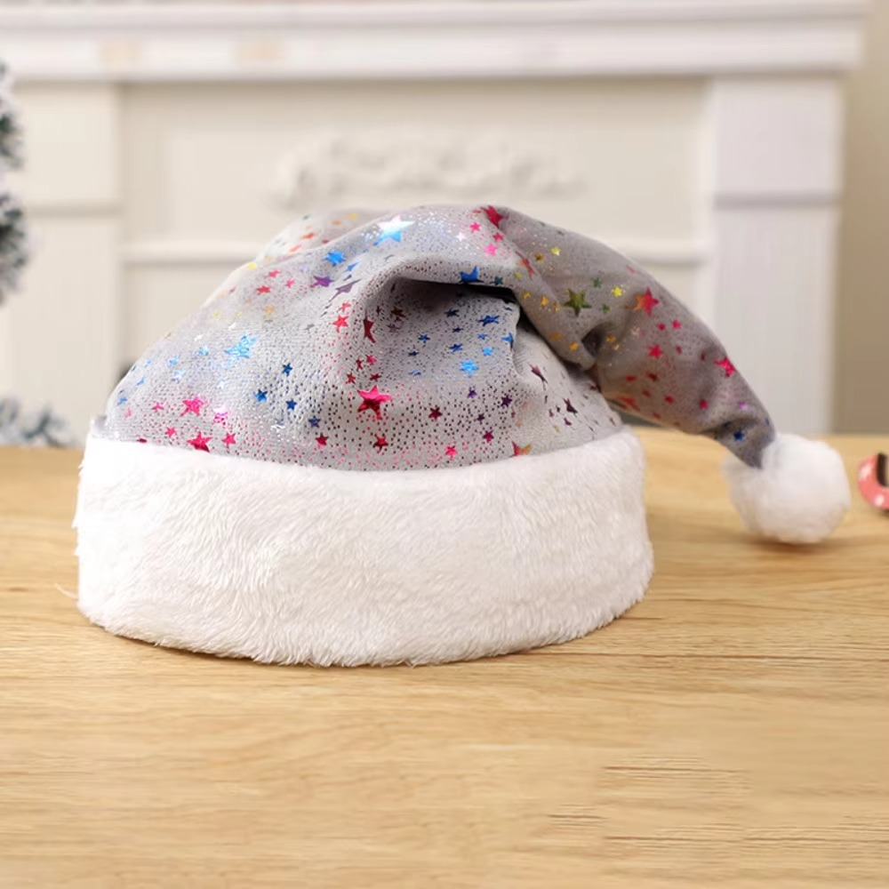 Santa Hat Star Long Plush Christmas Hat Headdress Xmas Cap Adults