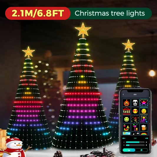 USB 1.8m/5.9ft 400LEDs Christmas Tree String Lights with Star Color Changing Indoor Decor Waterfall Lights for Party Home Decor