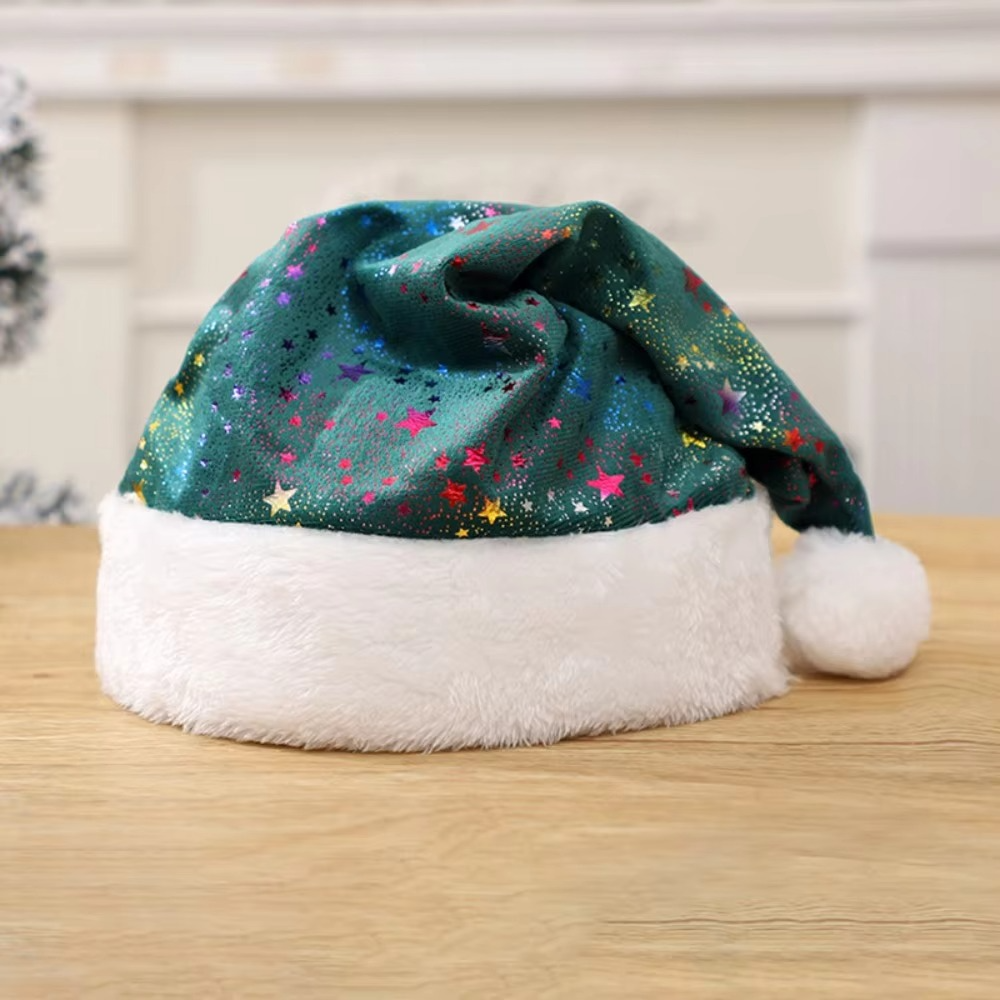Santa Hat Star Long Plush Christmas Hat Headdress Xmas Cap Adults