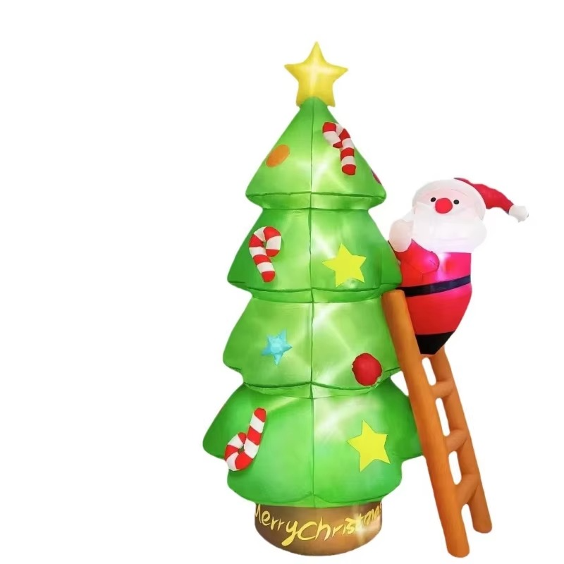 7ft Christmas Inflatables Santa Claus Climbs the Ladder Christmas Tree Top Star Decorations New Year Party Outdoor Yard Decor
