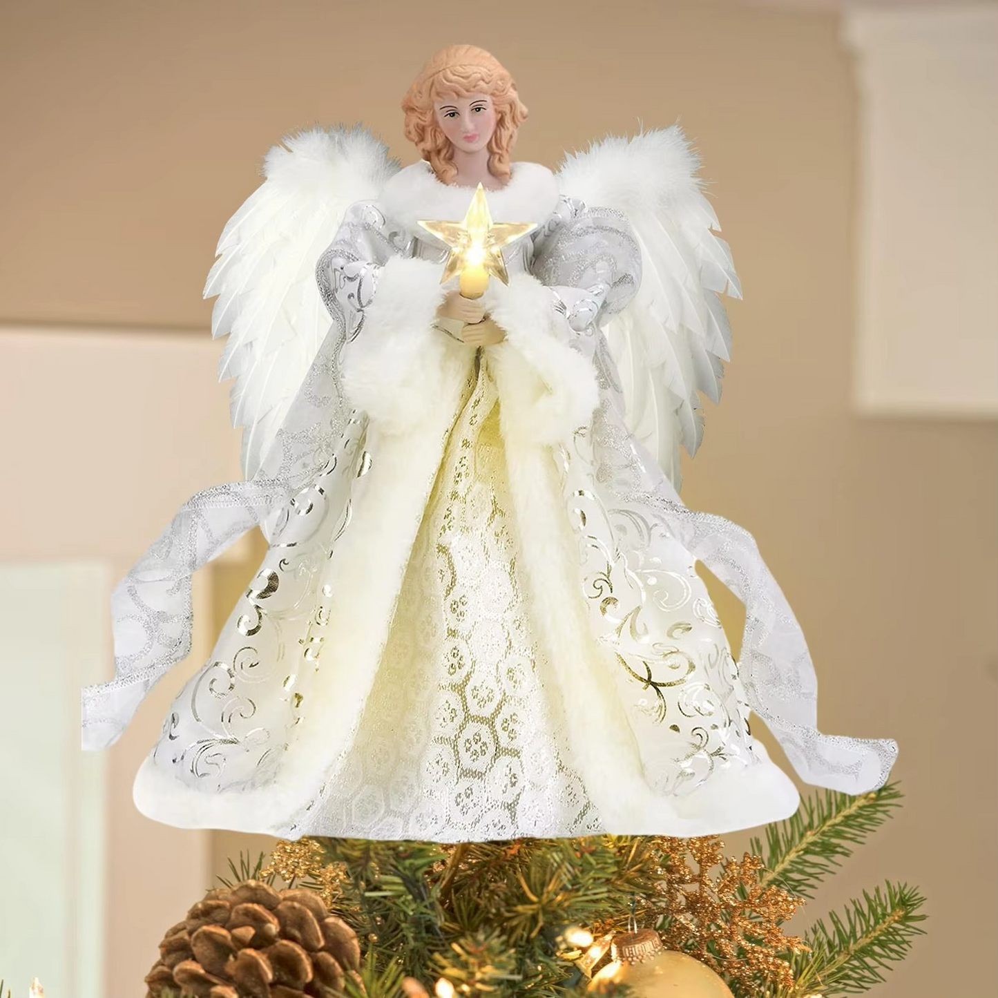 Christmas Tree Angel Topper String Light Ornament Home Decorations 2025 Xmas Naviad 2026 New Year Party Supplies