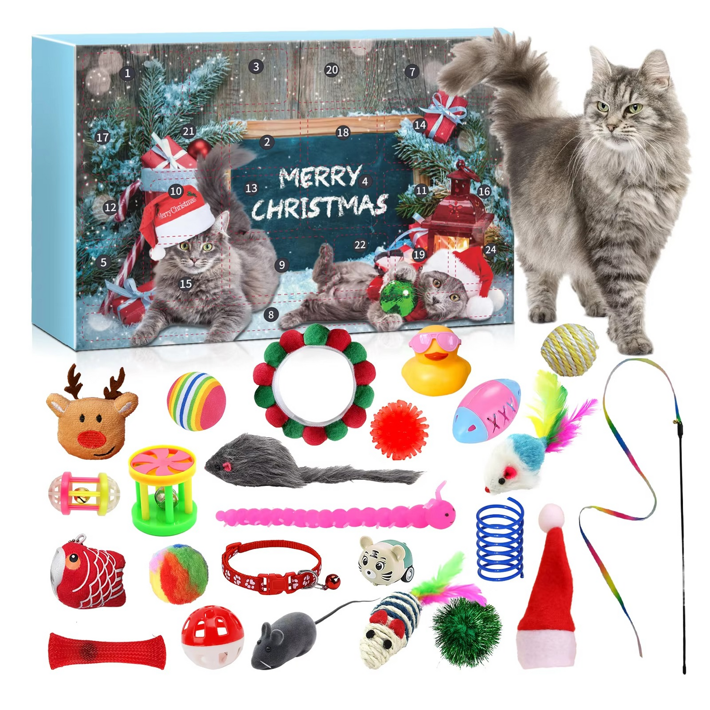 New 2025 Christmas Advent Calendar 24-Grid Cat Toys Christmas Countdown Blind Box Christmas Decorations Pet Surprise Blind Box
