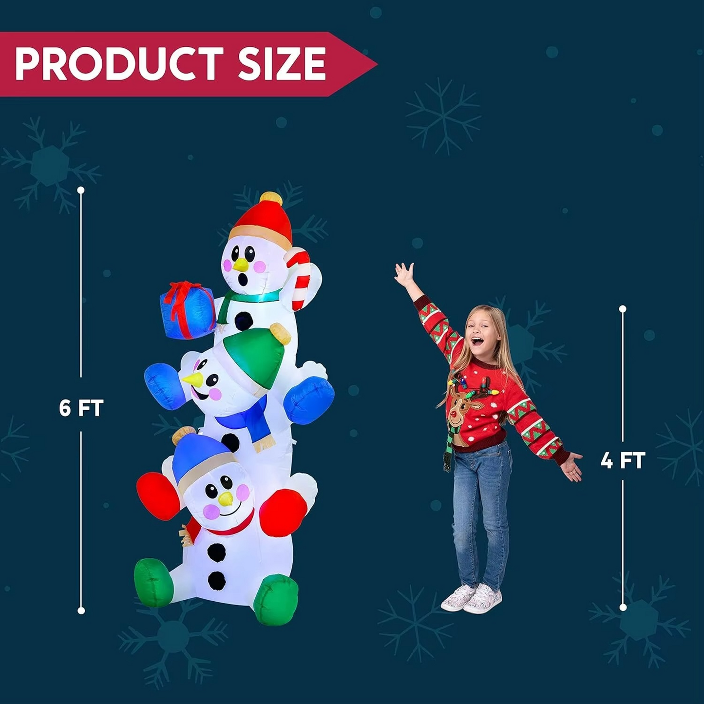 JOYFY 6 FT Christmas Inflatable Decoration Stacked Snowman with Build-in LEDs Blow Up for Xmas Party Outdoor Christmas Décor