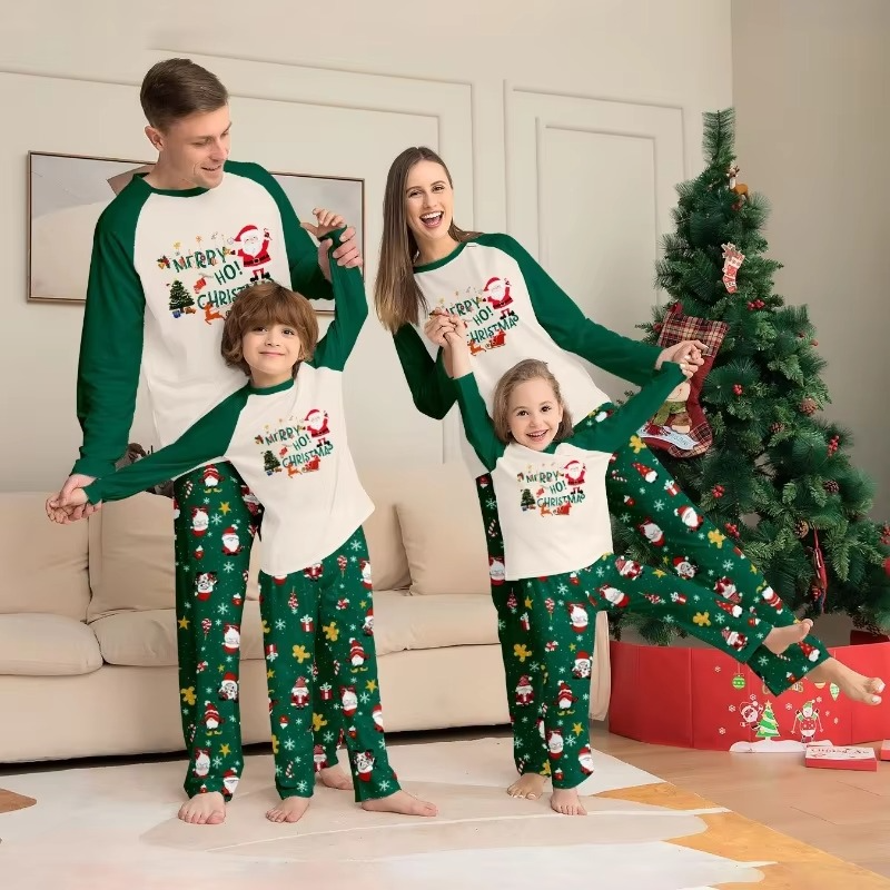 Christmas Print Pajamas Mom Dad Kids Matching Outfits Set 2 Pieces Suit Baby