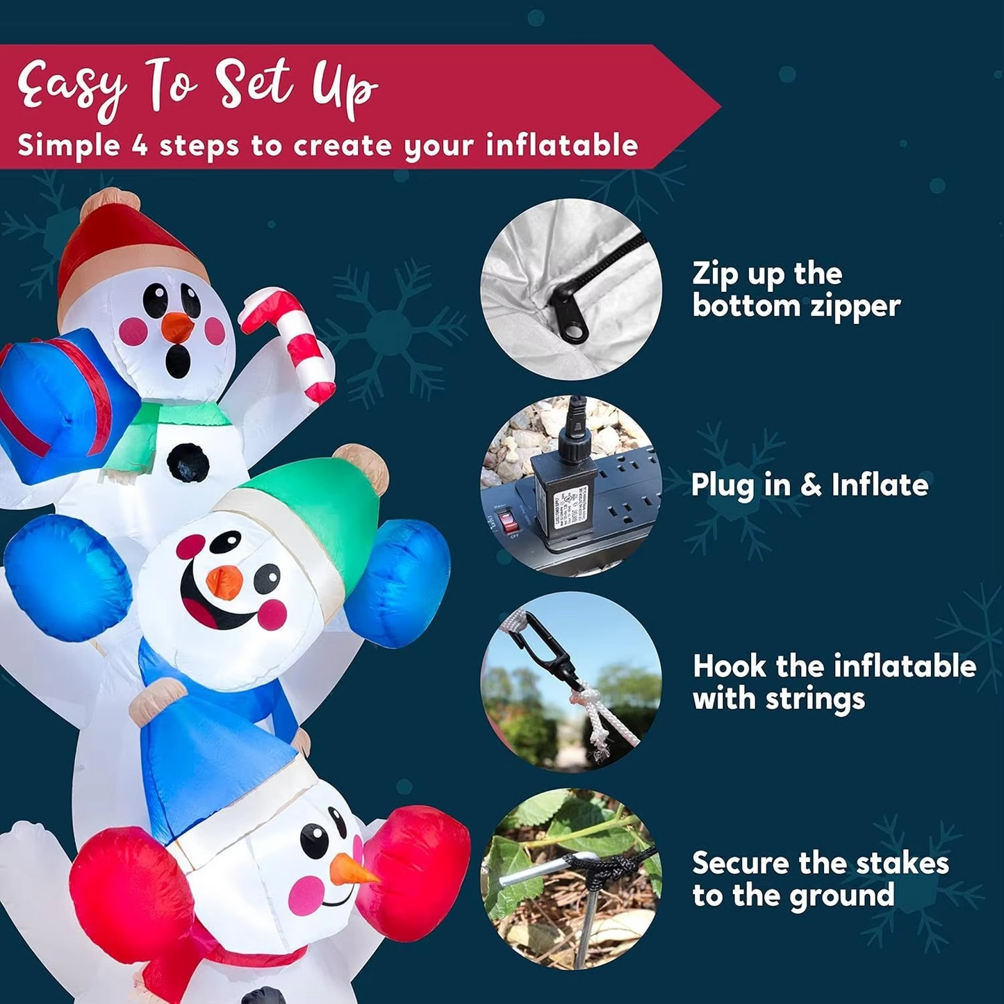 JOYFY 6 FT Christmas Inflatable Decoration Stacked Snowman with Build-in LEDs Blow Up for Xmas Party Outdoor Christmas Décor