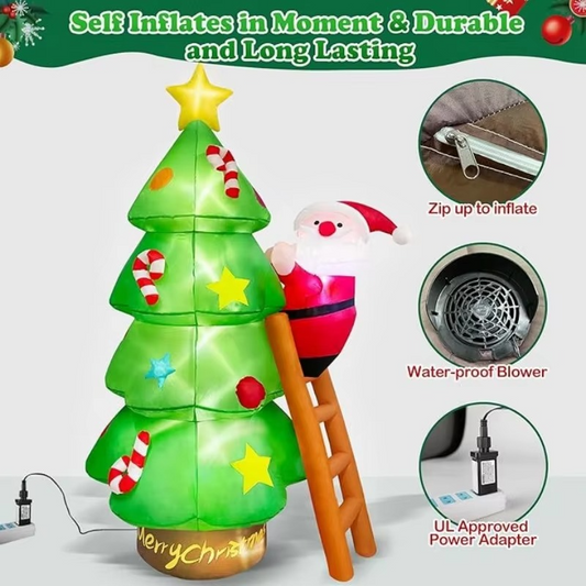 7ft Christmas Inflatables Santa Claus Climbs the Ladder Christmas Tree Top Star Decorations New Year Party Outdoor Yard Decor