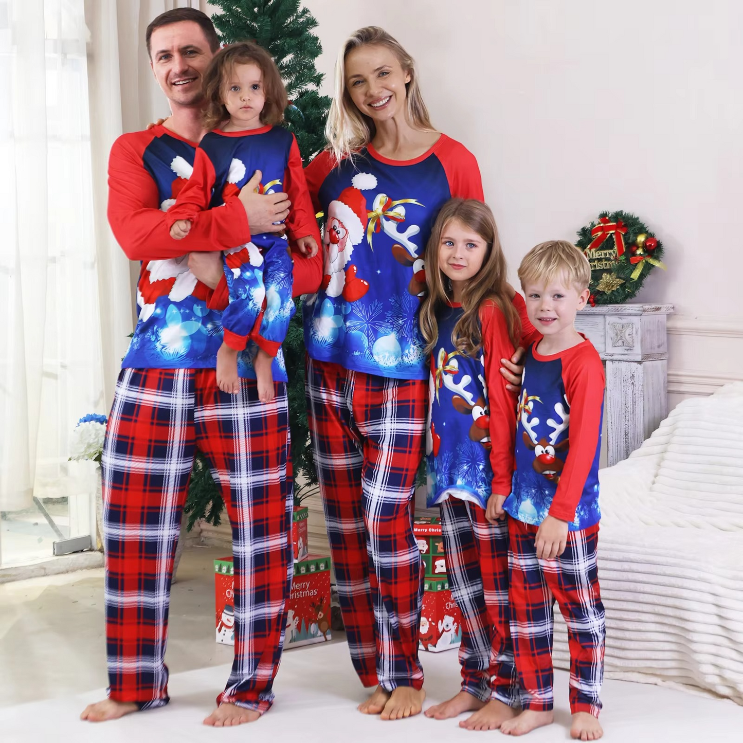 Christmas Family Printed Matching Sets Father Mother Children Check Pajama Pants