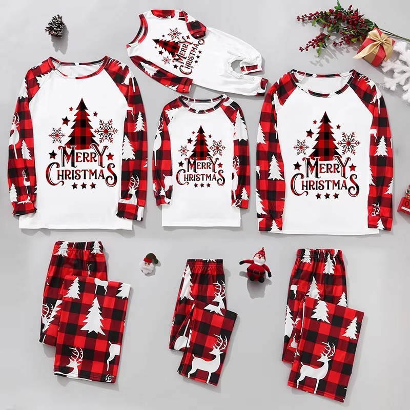 Christmas Family Printed Matching Sets Father Mother Children Check Pajama Pants