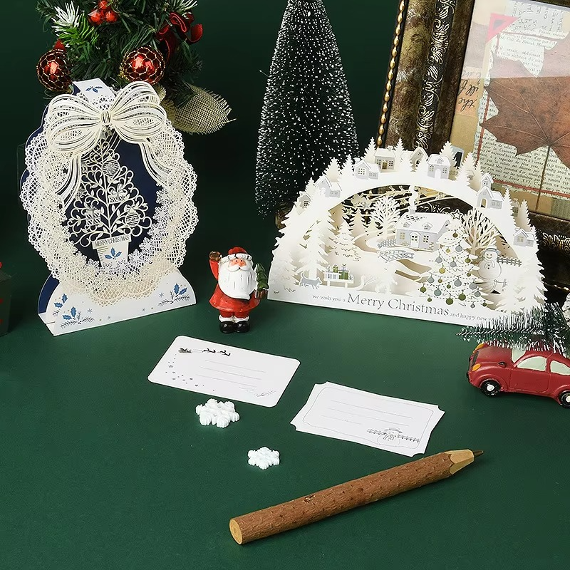 Christmas 3D Greeting Card Creative Small Card Exquisite and Premium Christmas Eve Gift Snowman Elk Decoration Greeting Card
