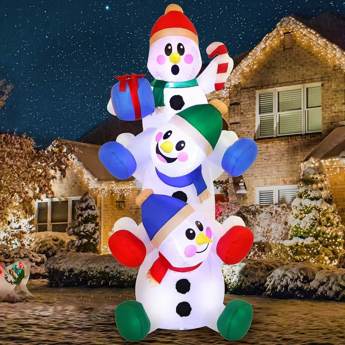 JOYFY 6 FT Christmas Inflatable Decoration Stacked Snowman with Build-in LEDs Blow Up for Xmas Party Outdoor Christmas Décor