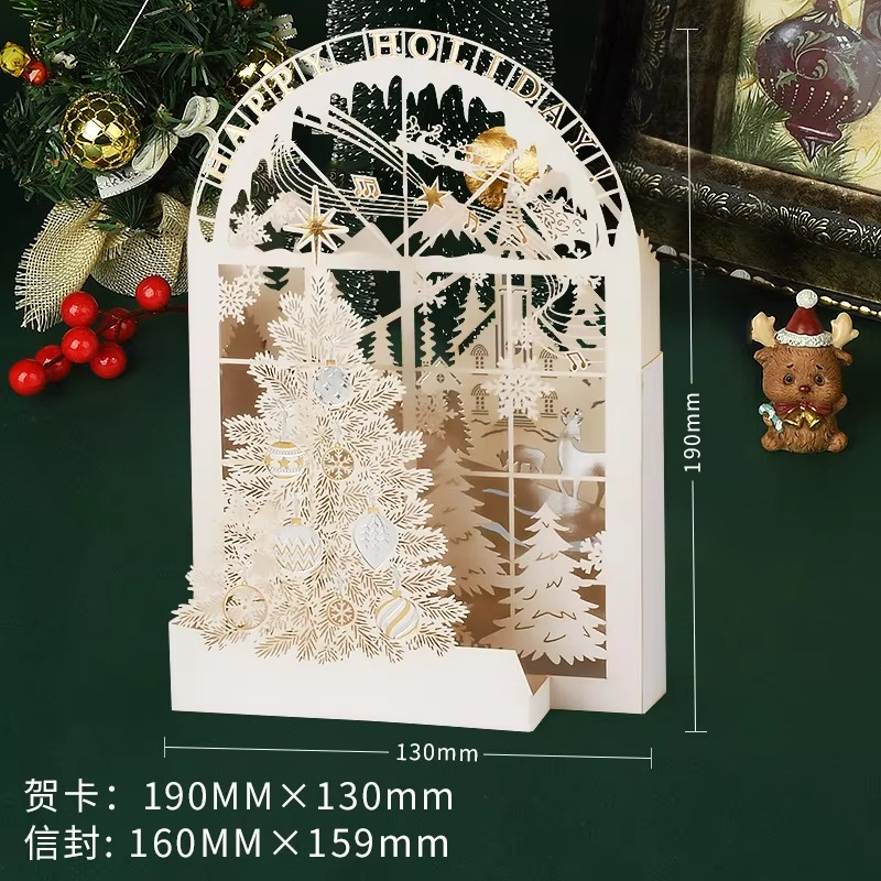 Christmas 3D Greeting Card Creative Small Card Exquisite and Premium Christmas Eve Gift Snowman Elk Decoration Greeting Card