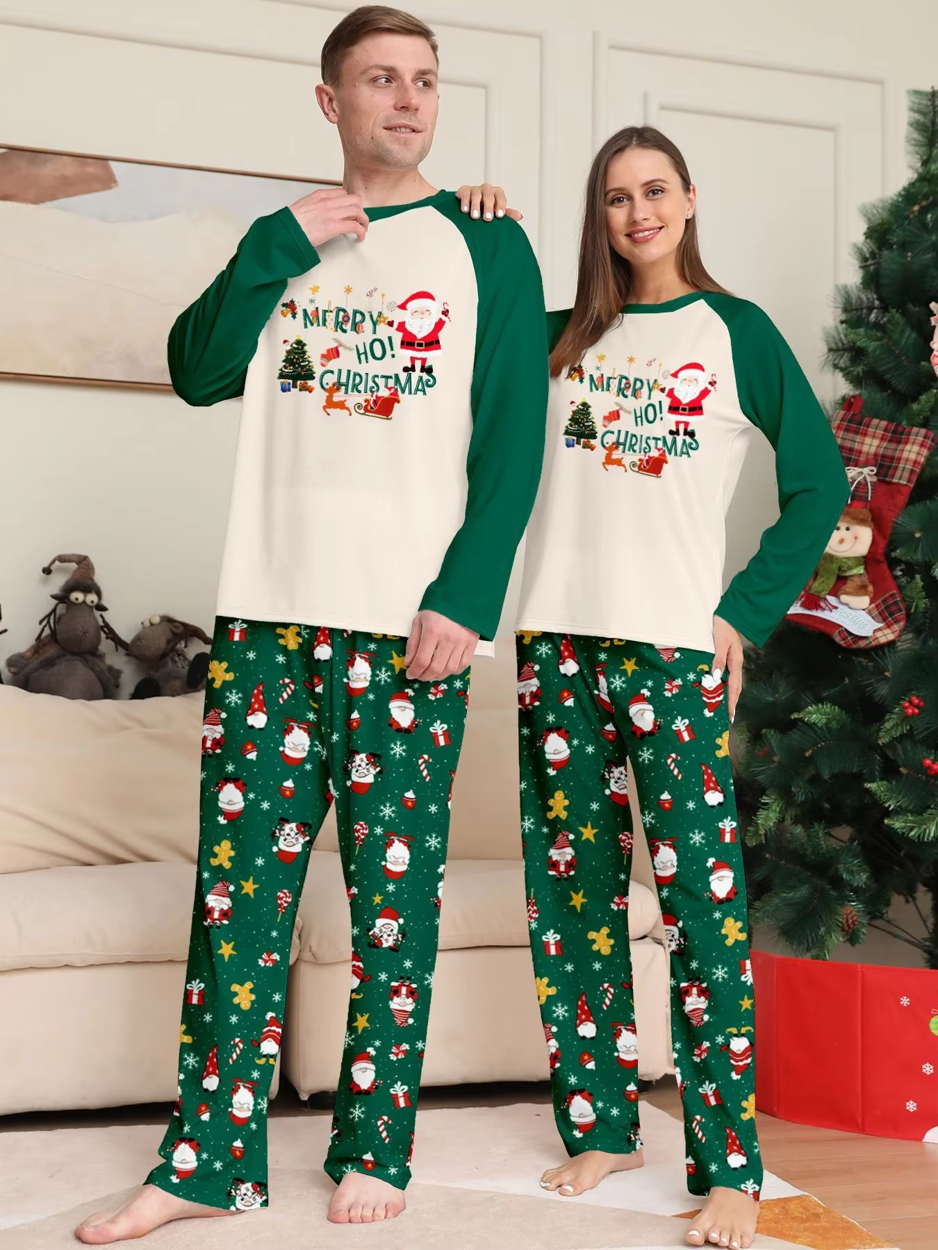 Christmas Print Pajamas Mom Dad Kids Matching Outfits Set 2 Pieces Suit Baby