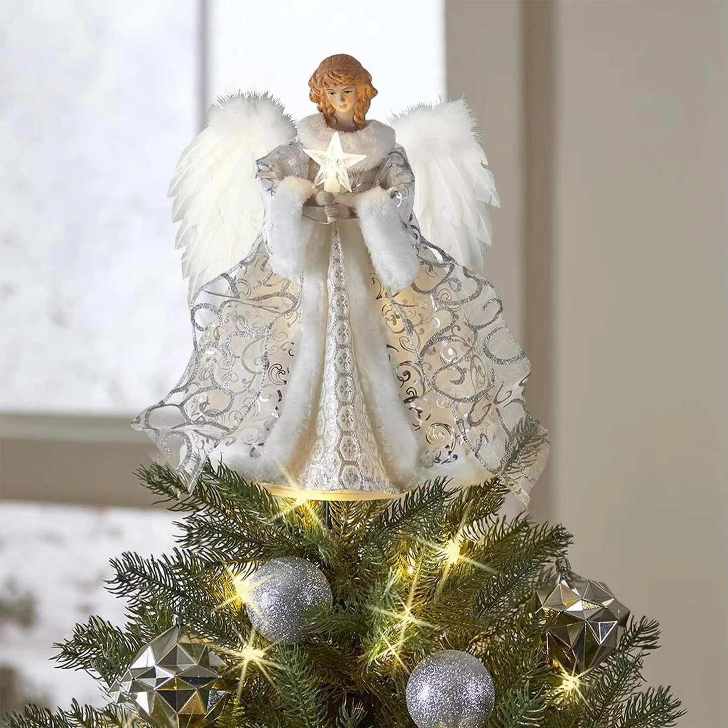 Christmas Tree Angel Topper String Light Ornament Home Decorations 2025 Xmas Naviad 2026 New Year Party Supplies