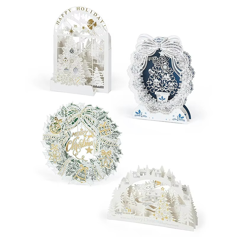 Christmas 3D Greeting Card Creative Small Card Exquisite and Premium Christmas Eve Gift Snowman Elk Decoration Greeting Card