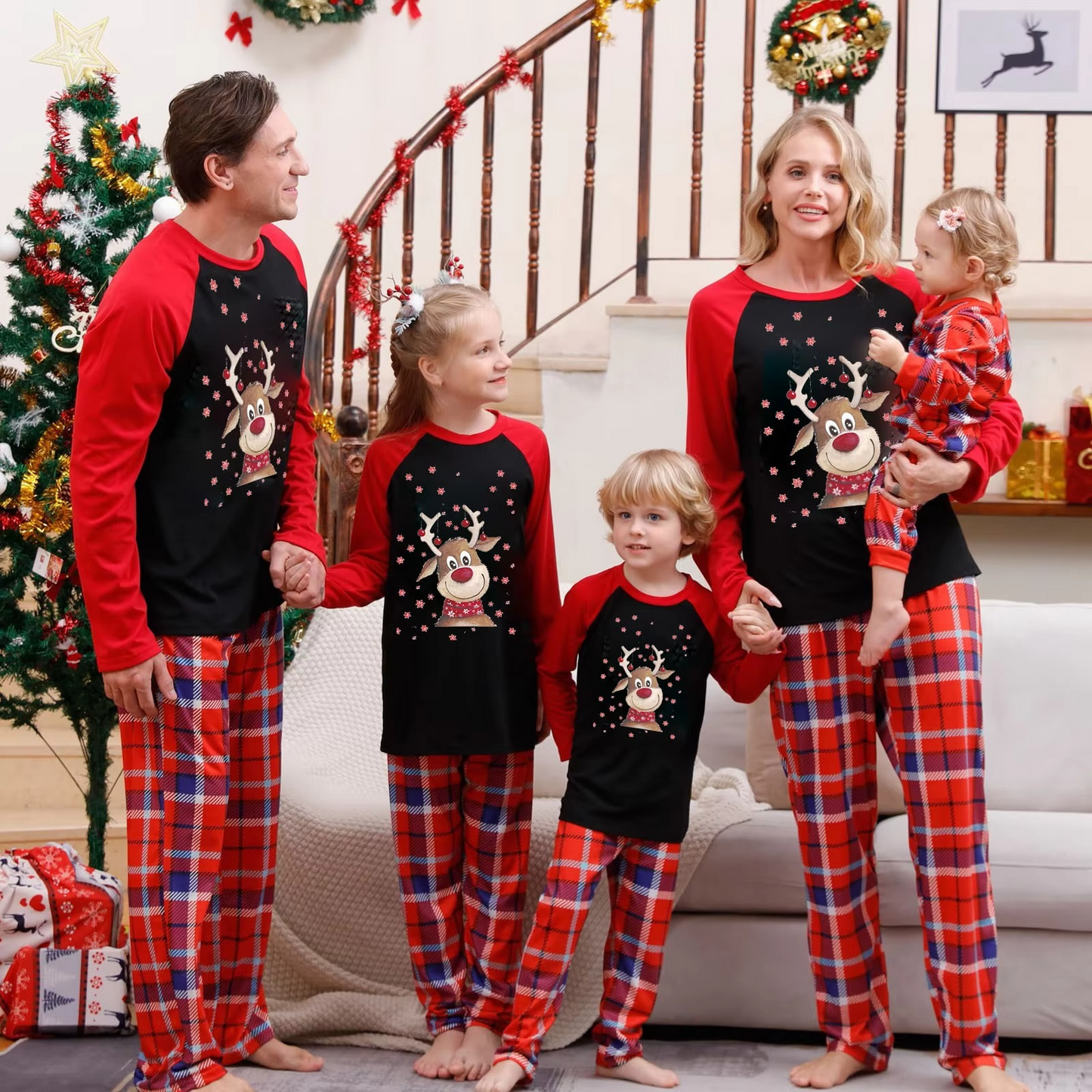 Christmas Family Printed Matching Sets Father Mother Children Check Pajama Pants