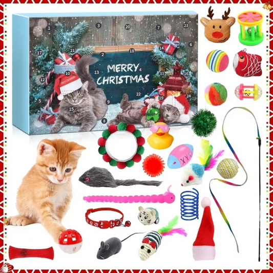 New 2025 Christmas Advent Calendar 24-Grid Cat Toys Christmas Countdown Blind Box Christmas Decorations Pet Surprise Blind Box