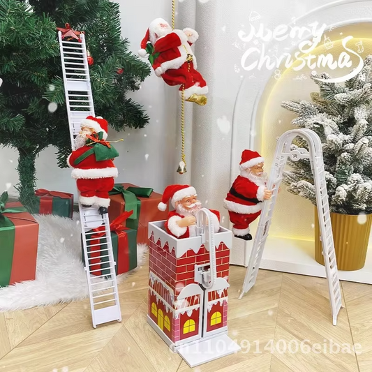 Electric Music Santa Parachute Climbing Ladder Christmas Window Decoration Pendant Gift - Plastic Climbing Beads with Music