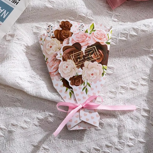 ouquet Greeting Card Bow Foil Valentine's Day Christmas Blessing Thank You Gift Message