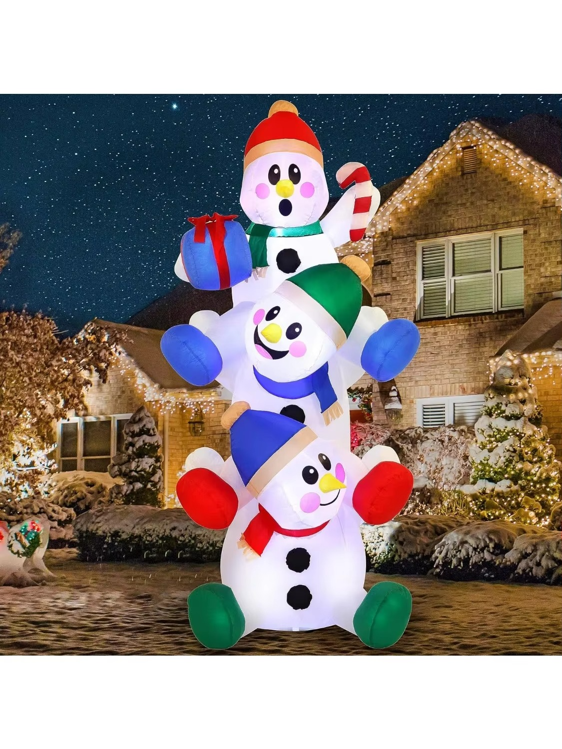 JOYFY 6 FT Christmas Inflatable Decoration Stacked Snowman with Build-in LEDs Blow Up for Xmas Party Outdoor Christmas Décor