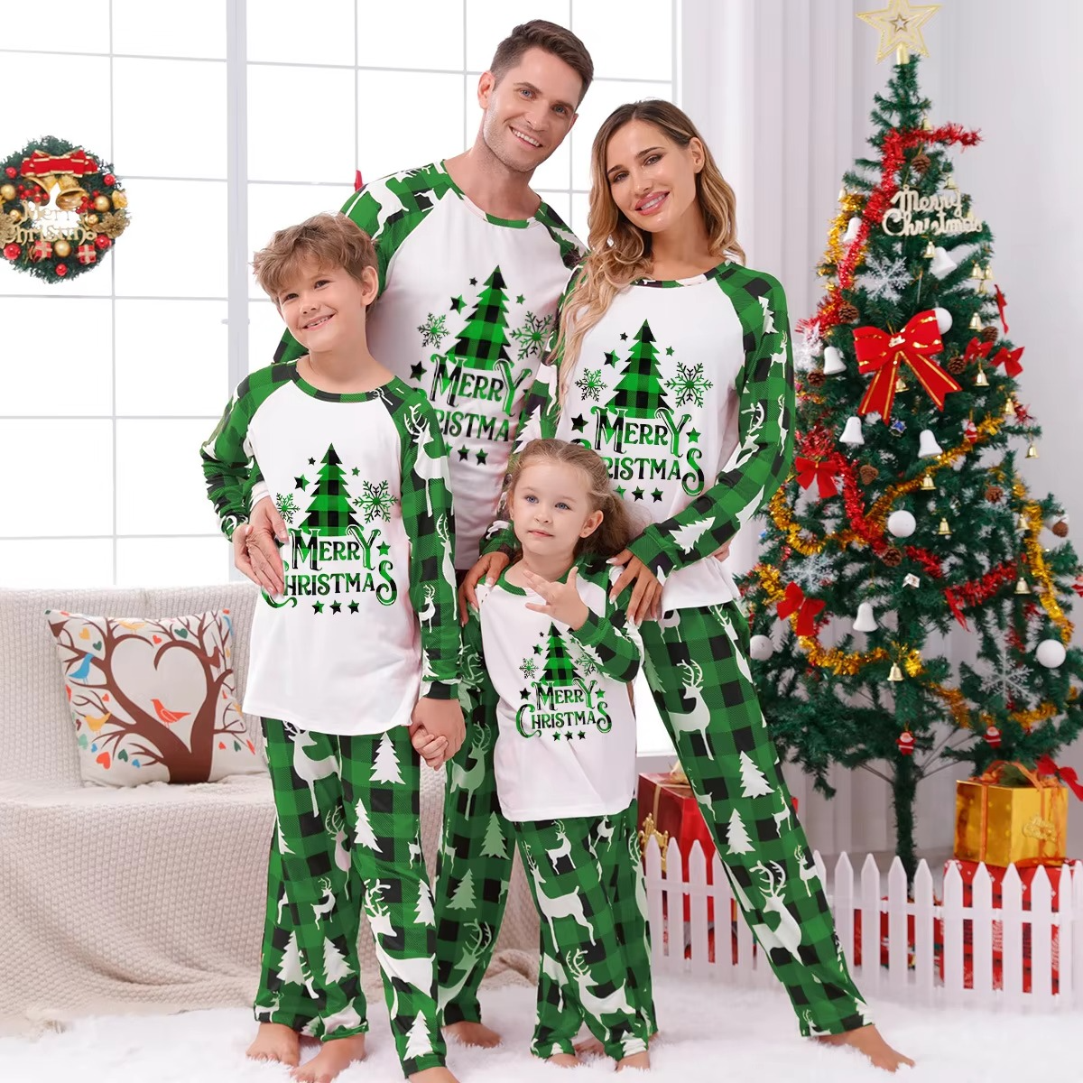 Christmas Family Printed Matching Sets Father Mother Children Check Pajama Pants