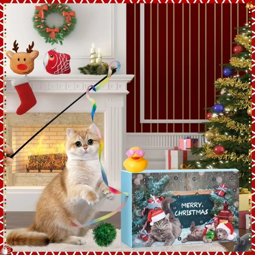 New 2025 Christmas Advent Calendar 24-Grid Cat Toys Christmas Countdown Blind Box Christmas Decorations Pet Surprise Blind Box