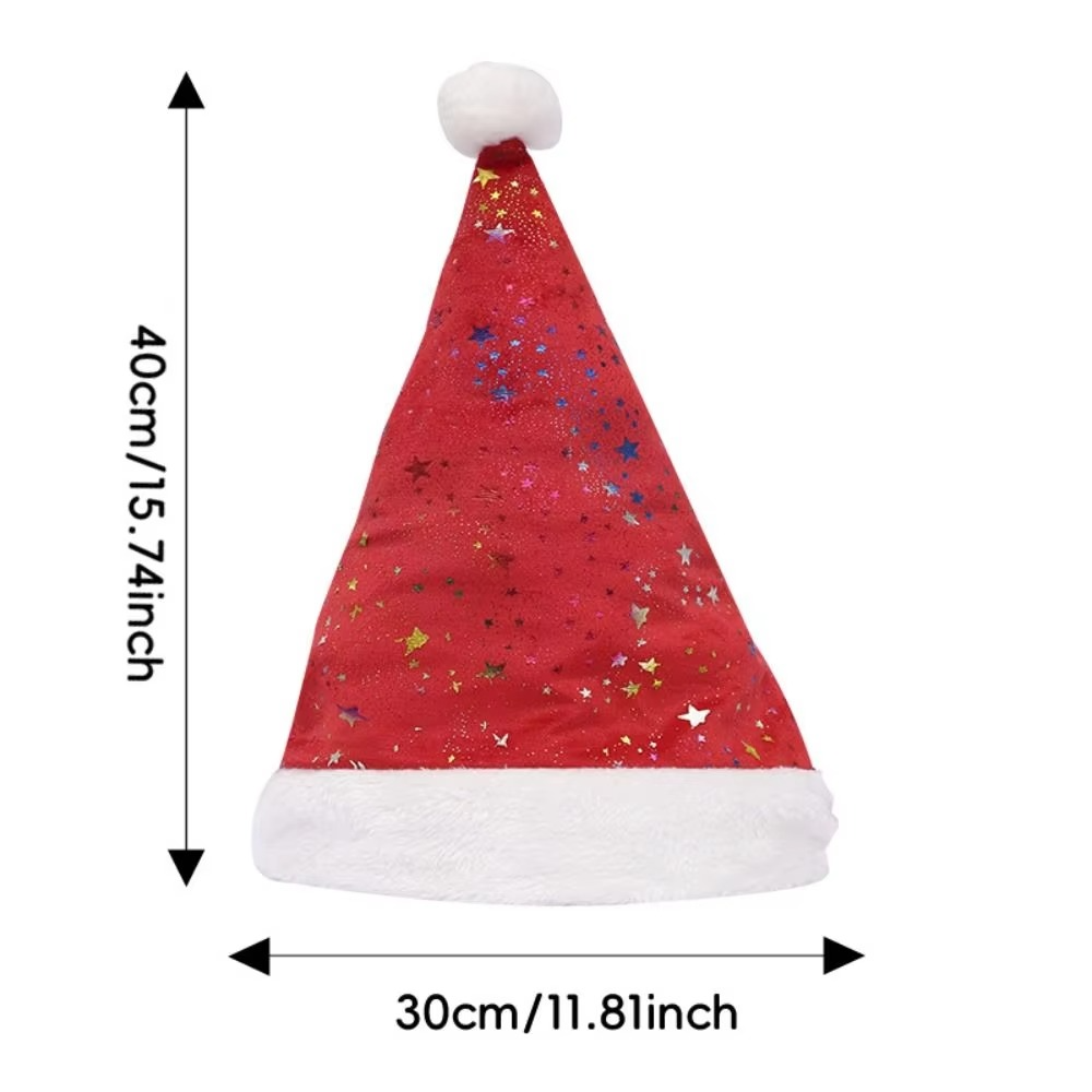 Santa Hat Star Long Plush Christmas Hat Headdress Xmas Cap Adults