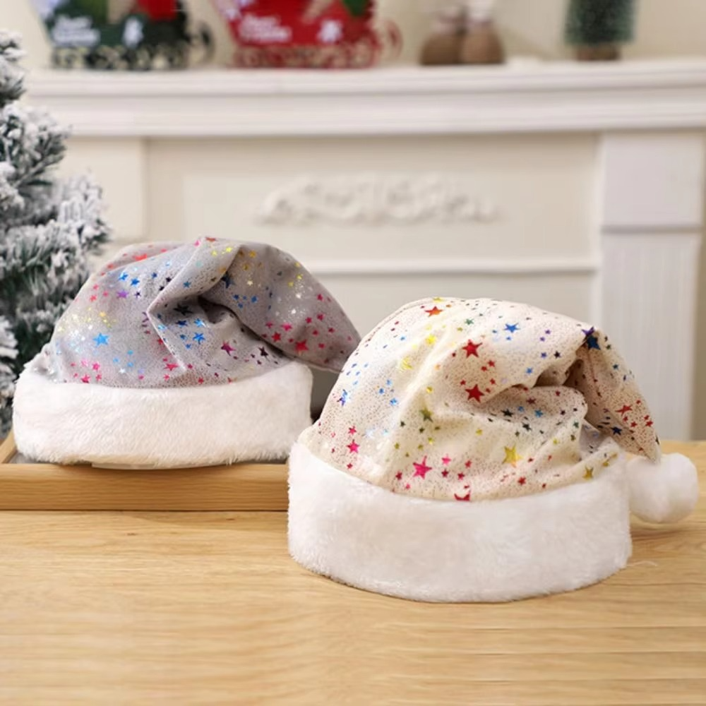 Santa Hat Star Long Plush Christmas Hat Headdress Xmas Cap Adults