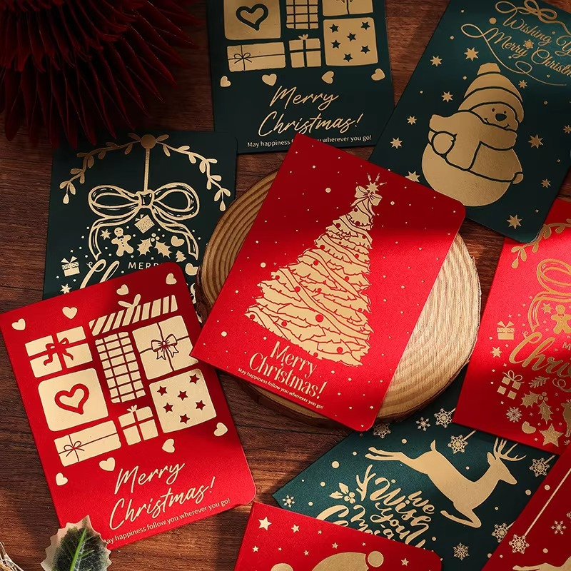 Christmas Greeting Card Red Green Hot Stamping Christmas Blessing Greeting Cards Envelope